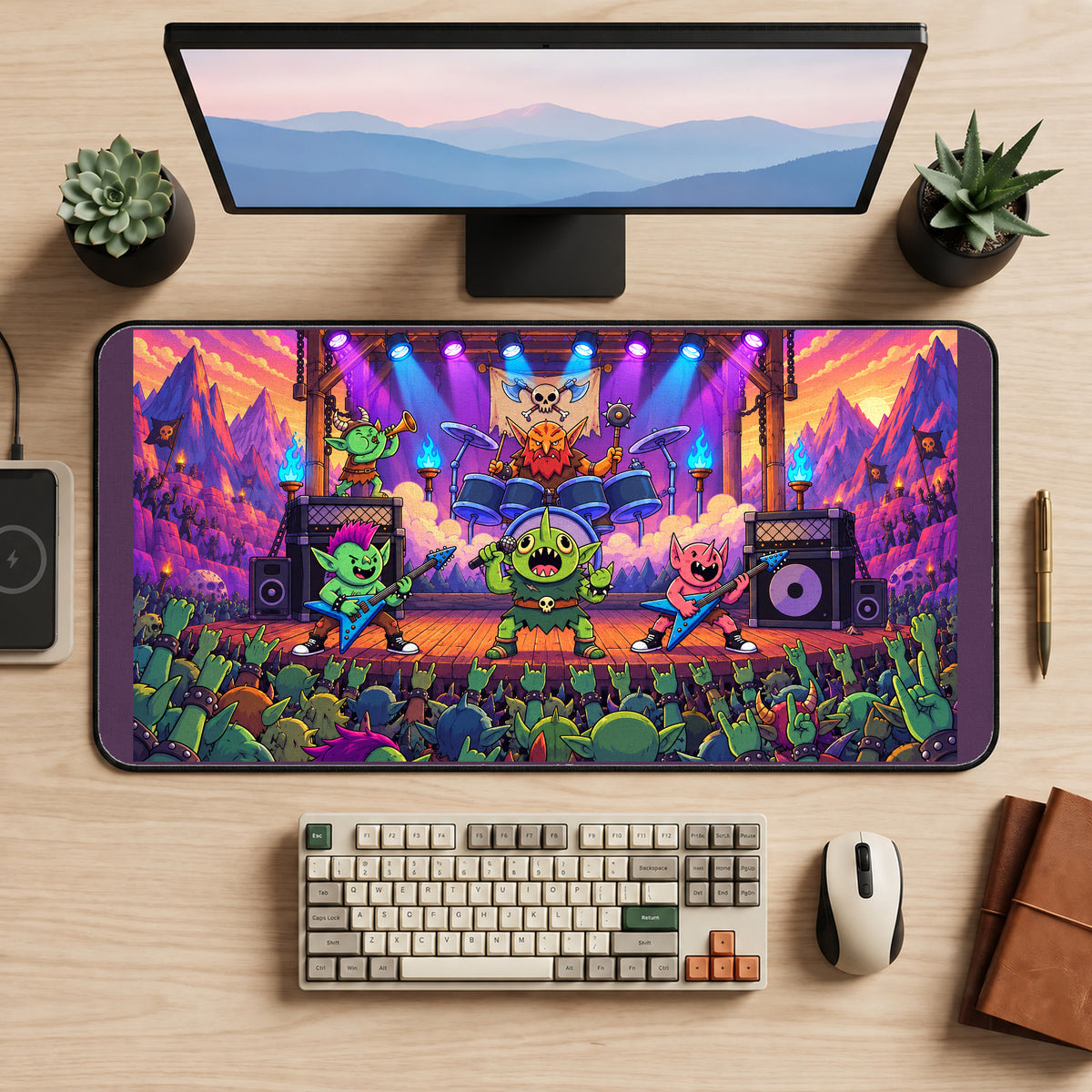 Goblin Rock Band on Stage desk mat — product mockup 2