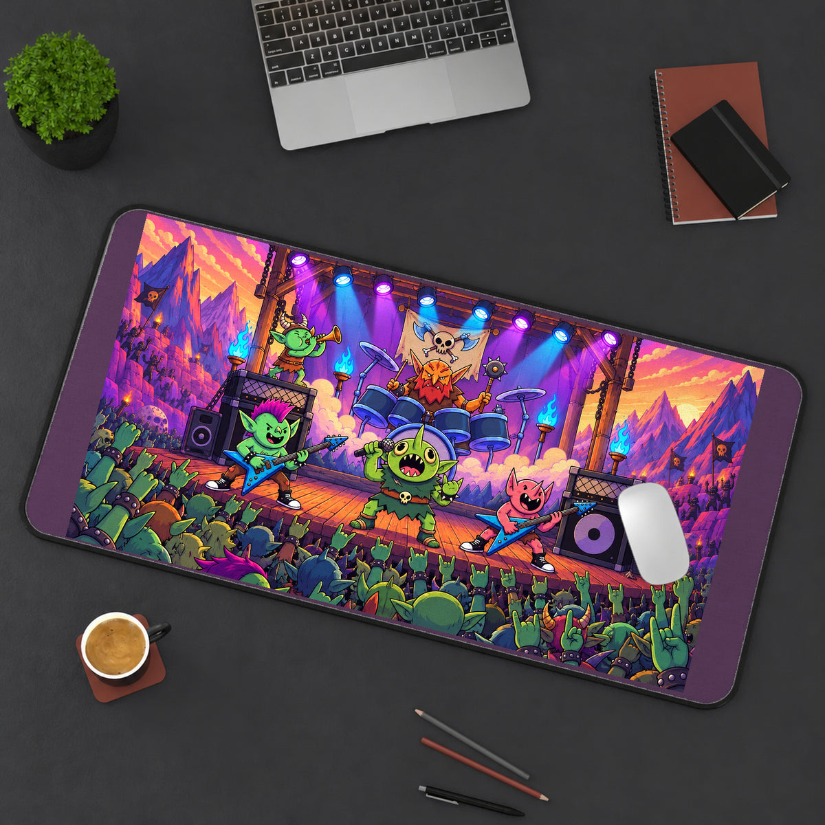 Goblin Rock Band on Stage desk mat — product mockup 3