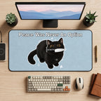 Black Cat with a Tiny Knife desk mat — product mockup 2