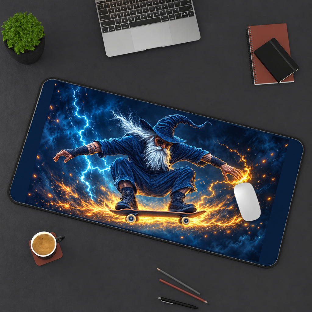 Lightning Wizard on a Skateboard desk mat — product mockup 3