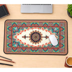 Cream Medallion with Teal Floral Border desk mat — product mockup 1