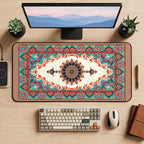Cream Medallion with Teal Floral Border desk mat — product mockup 2