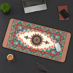Cream Medallion with Teal Floral Border desk mat — product mockup 3