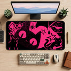 Hot Pink Cat and Punk Icons desk mat — product mockup 2