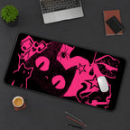Hot Pink Cat and Punk Icons desk mat — product mockup 3
