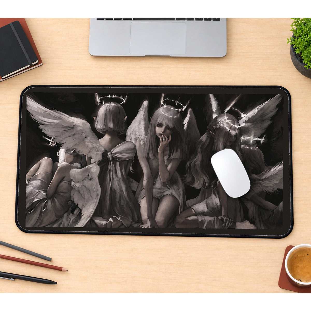 Three Pale Angels in Shadow desk mat — product mockup 1