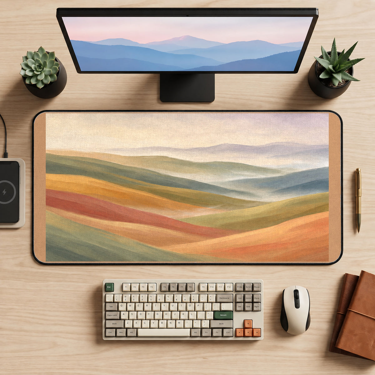 Sage and Amber Rolling Hills desk mat — product mockup 2