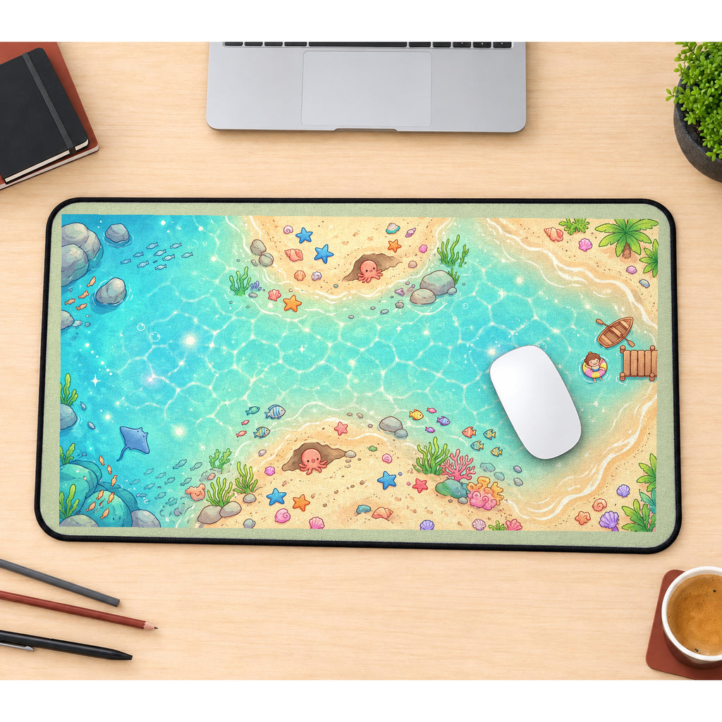 Kawaii Turquoise Beach Lagoon desk mat — product mockup 1