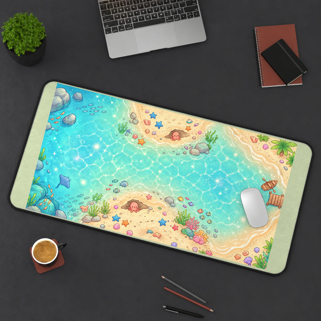 Kawaii Turquoise Beach Lagoon desk mat — product mockup 3