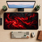 Crimson Swirls through a Black Void desk mat — product mockup 2
