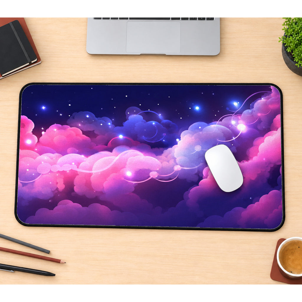 Electric Pink Clouds Desk Mat — product mockup 1