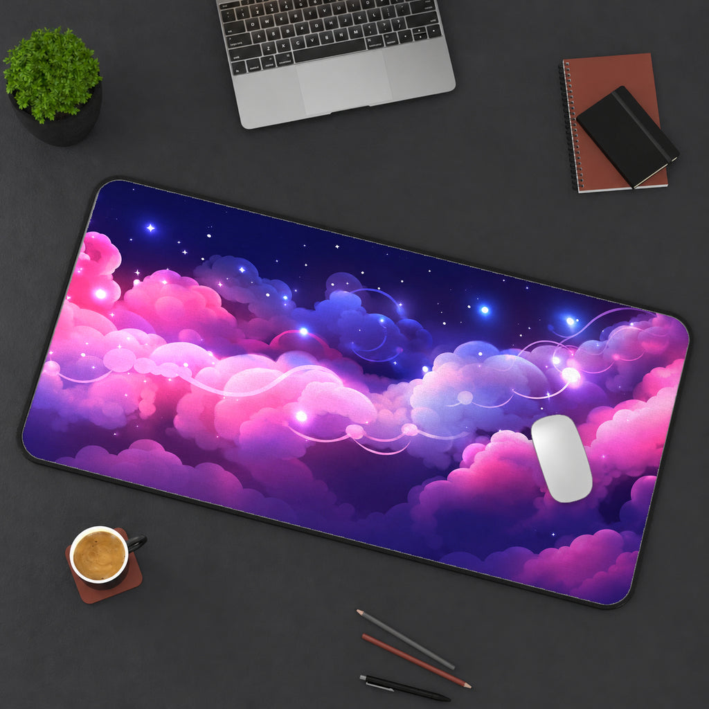 Electric Pink Clouds Desk Mat — product mockup 3