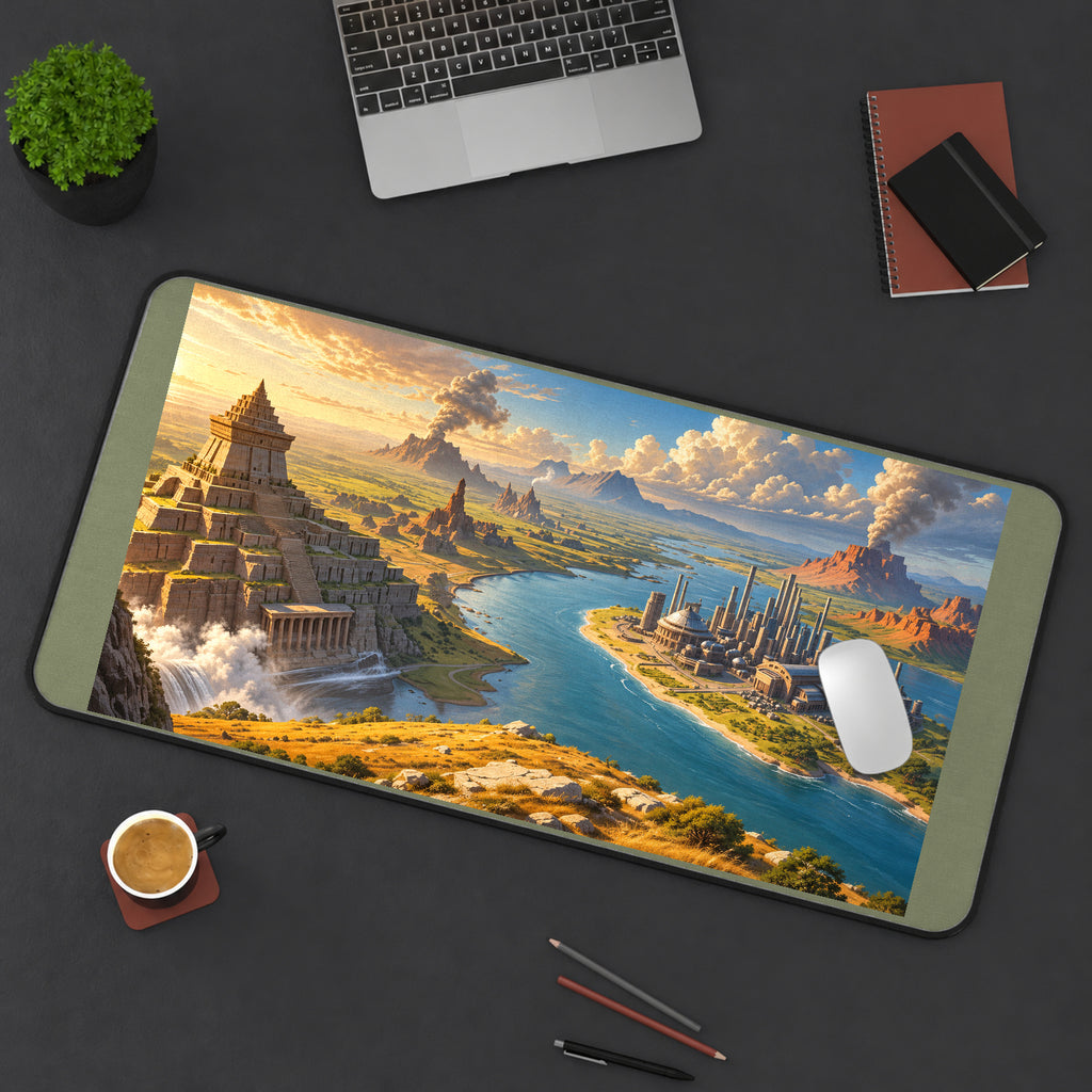 Ancient Temples and Future Cities desk mat — product mockup 3