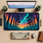 Meteor Shower above Pine Silhouettes desk mat — product mockup 2