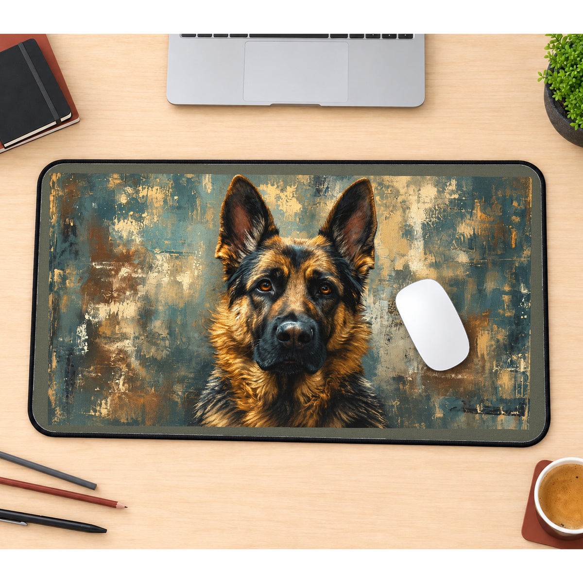 German Shepherd on a Patina Field desk mat — product mockup 1