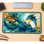 Blue Dragon in Watercolor Clouds desk mat — product mockup 1