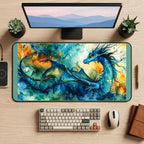 Blue Dragon in Watercolor Clouds desk mat — product mockup 2