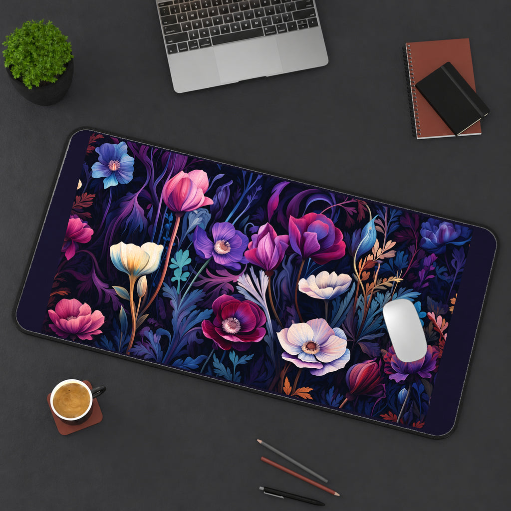 Purple and Magenta Nouveau Flowers desk mat — product mockup 3