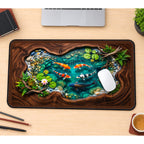 Koi Pond in a Woodgrain Frame desk mat — product mockup 1