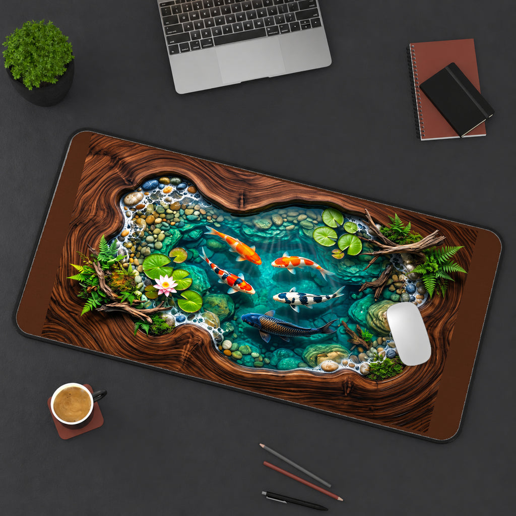 Koi Pond in a Woodgrain Frame desk mat — product mockup 3