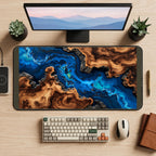 Blue River through Woodgrain Layers desk mat — product mockup 2