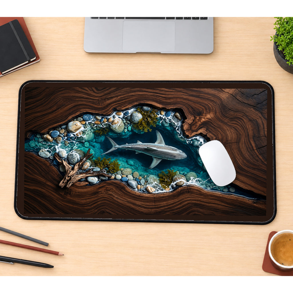 Shark in a Pebble Lined Inlet desk mat — product mockup 1