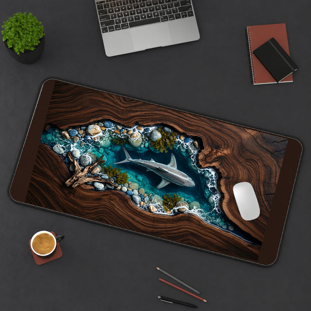 Shark in a Pebble Lined Inlet desk mat — product mockup 3
