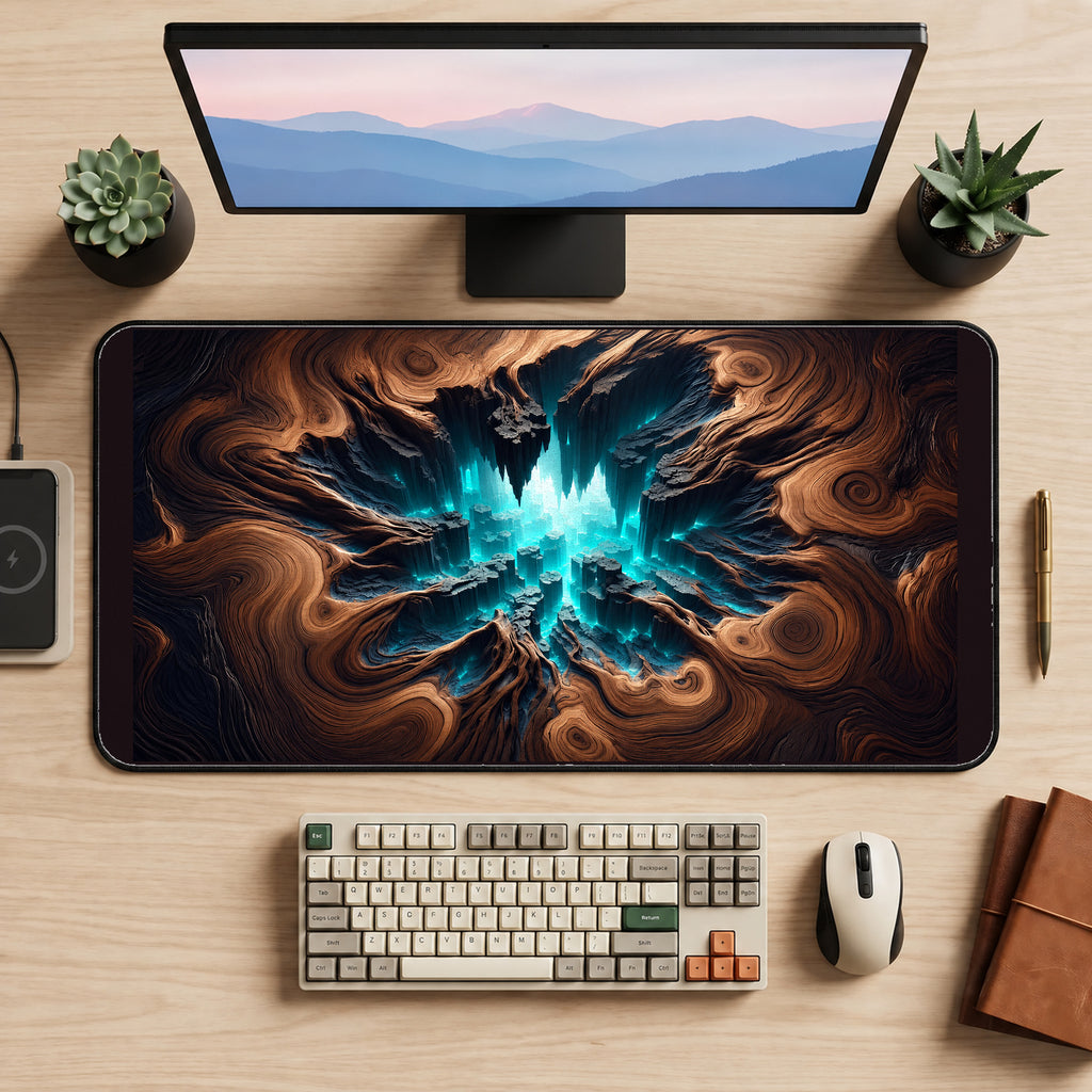 Turquoise Crystal Cavern desk mat — product mockup 2