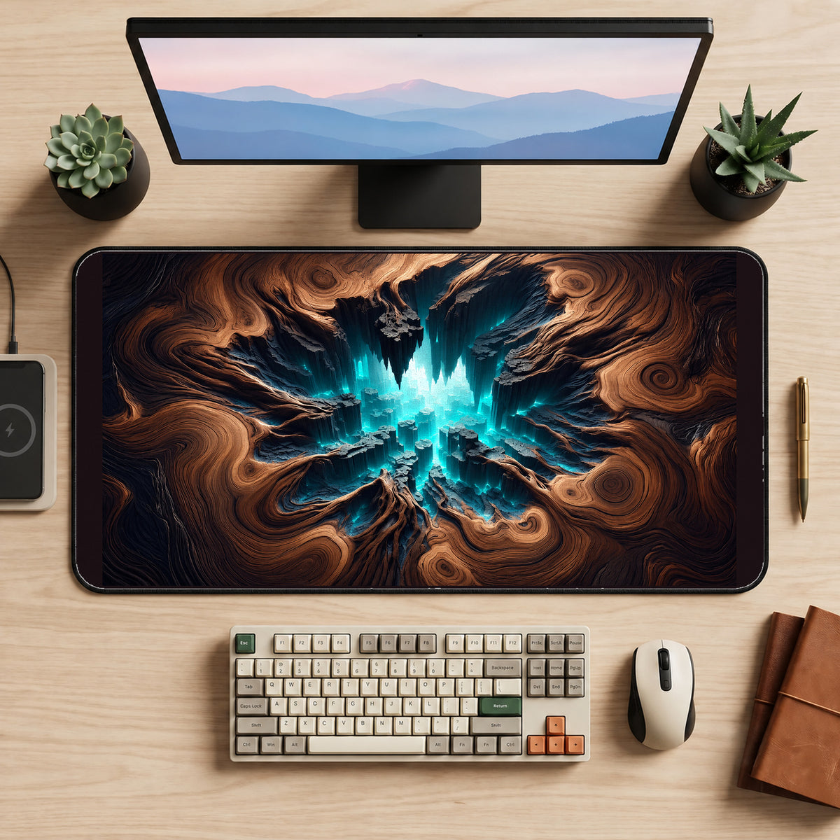 Turquoise Crystal Cavern desk mat — product mockup 2