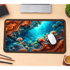 Coral Reef inside a Woodgrain Cove desk mat — product mockup 1