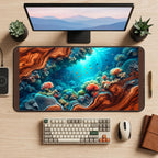 Coral Reef inside a Woodgrain Cove desk mat — product mockup 2