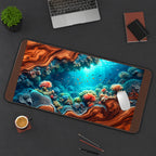 Coral Reef inside a Woodgrain Cove desk mat — product mockup 3
