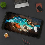 Orange Crab beside Turquoise Surf desk mat — product mockup 3
