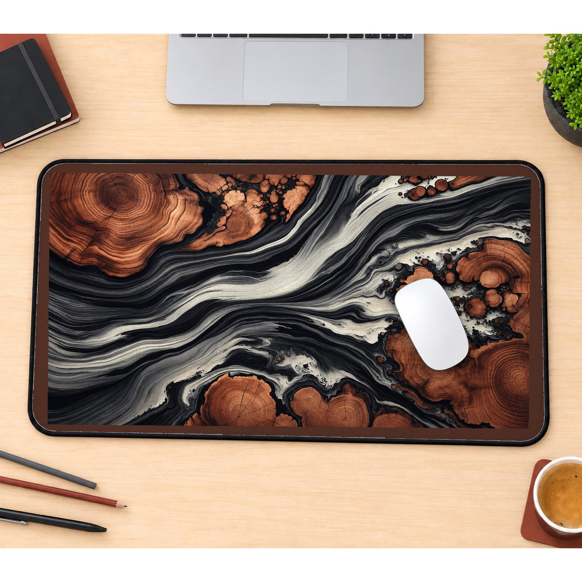 Black and White Marble River desk mat — product mockup 1