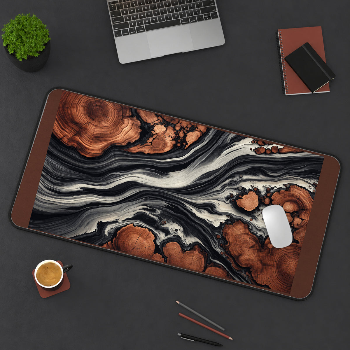 Black and White Marble River desk mat — product mockup 3