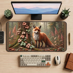 Red Fox beside Woodland Blossoms desk mat — product mockup 2
