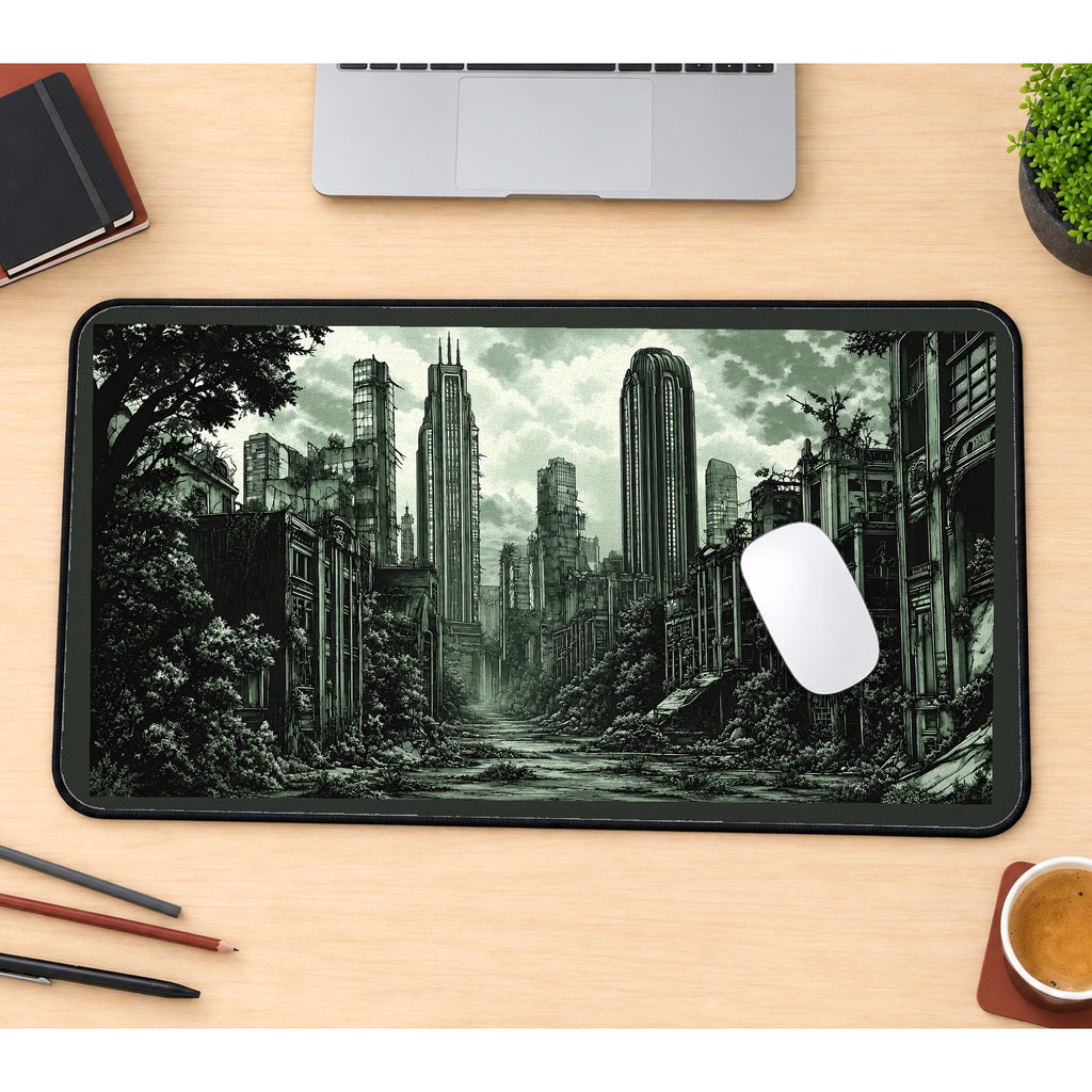 Overgrown City after the Storm desk mat — product mockup 1