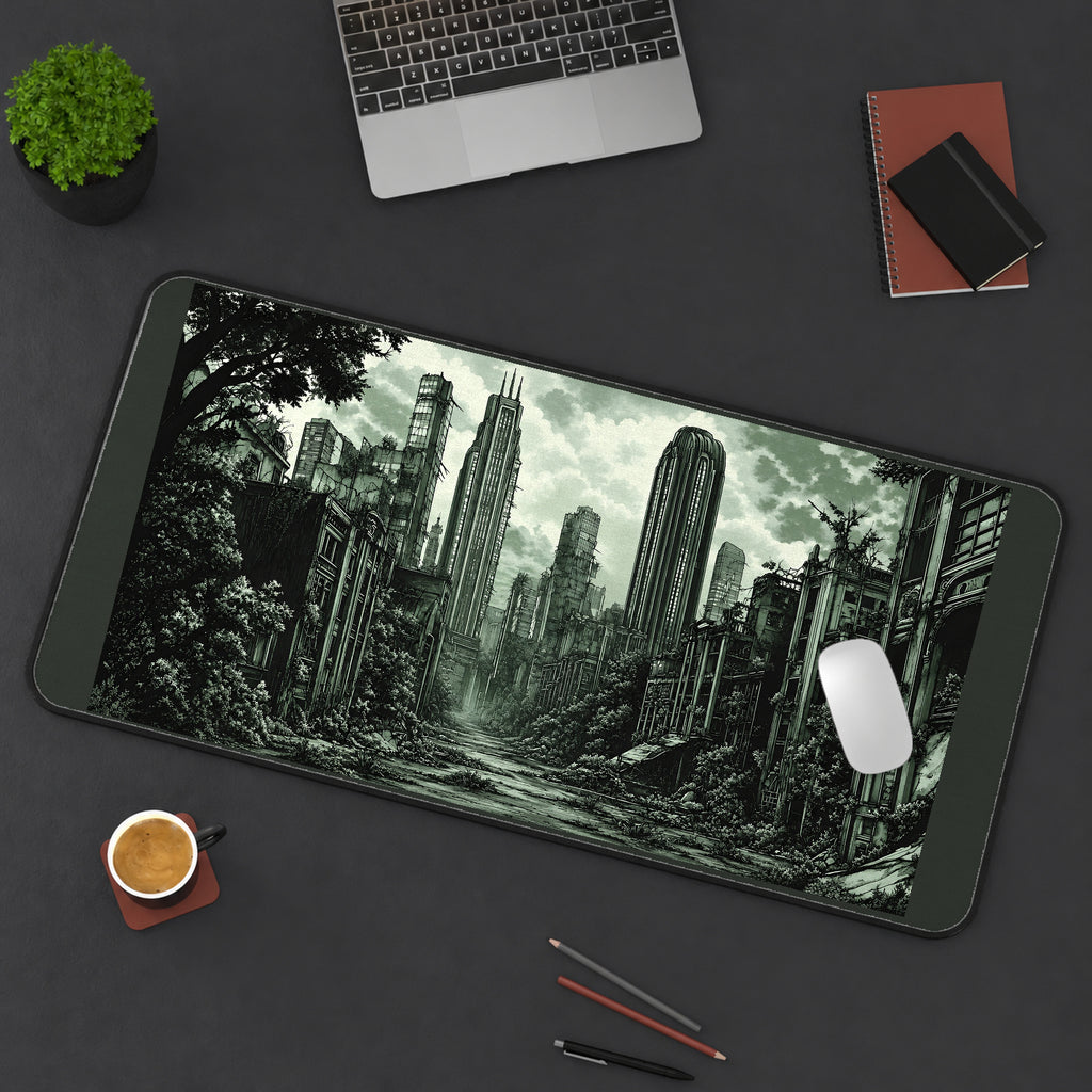 Overgrown City after the Storm desk mat — product mockup 3