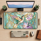 Hummingbird with Lilac Flowers desk mat — product mockup 2