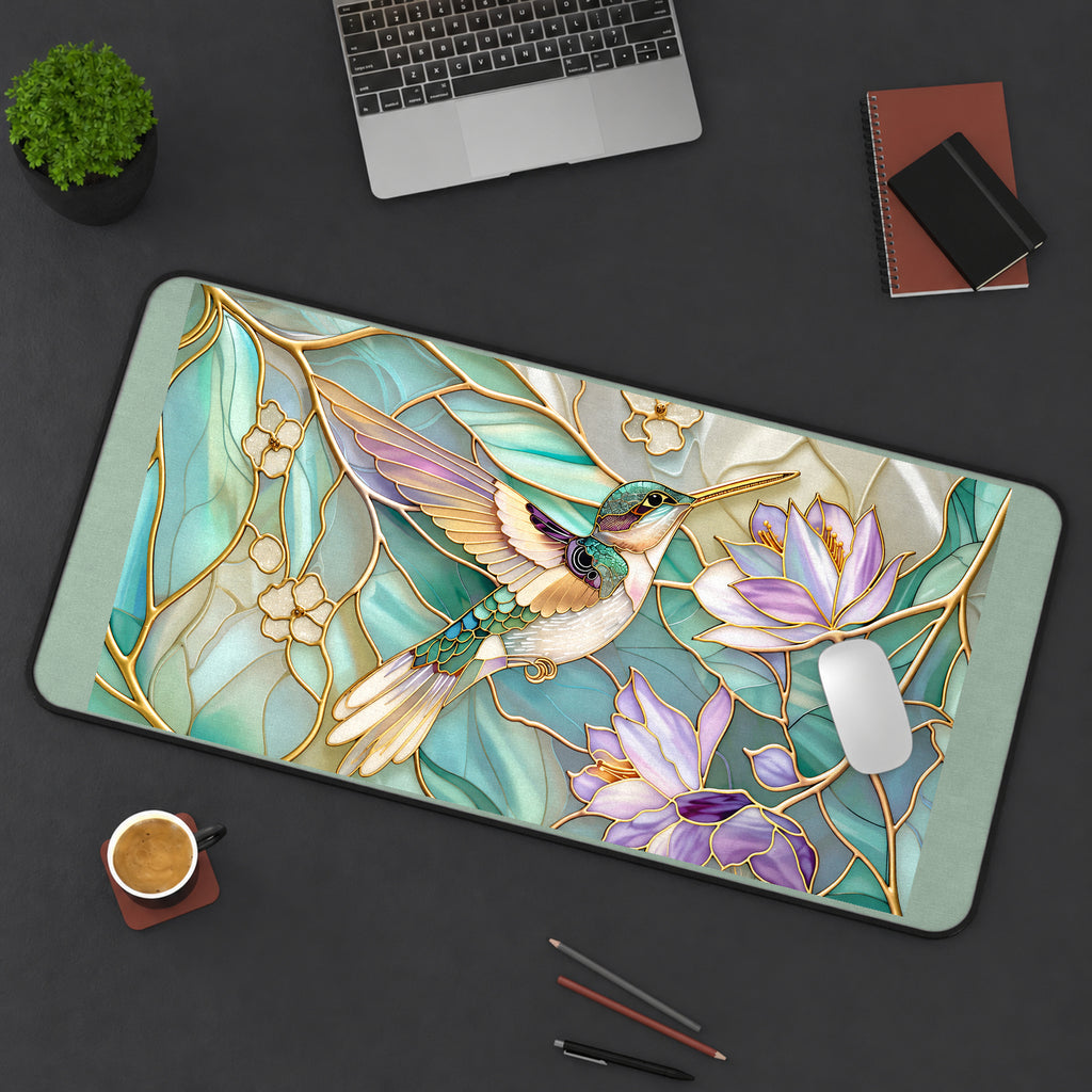 Hummingbird with Lilac Flowers desk mat — product mockup 3