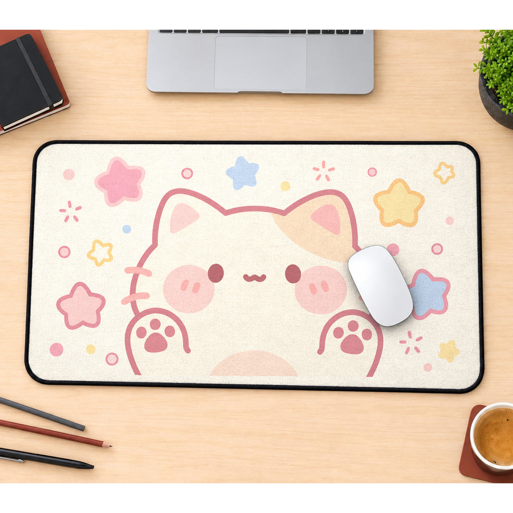 Pastel Kitten and Rounded Stars desk mat — product mockup 1