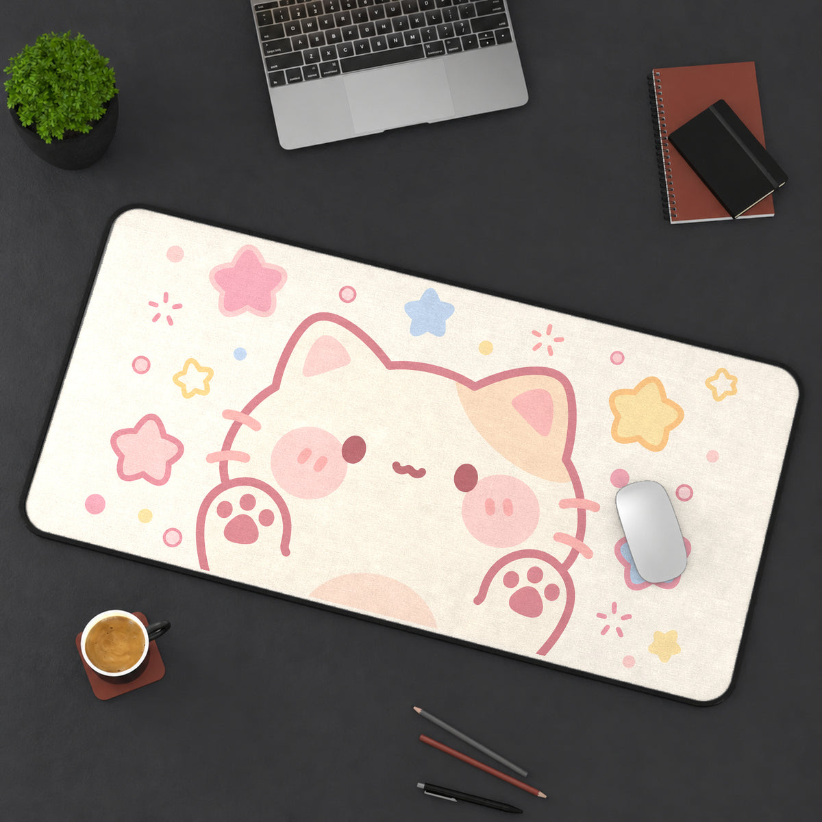 Pastel Kitten and Rounded Stars desk mat — product mockup 3