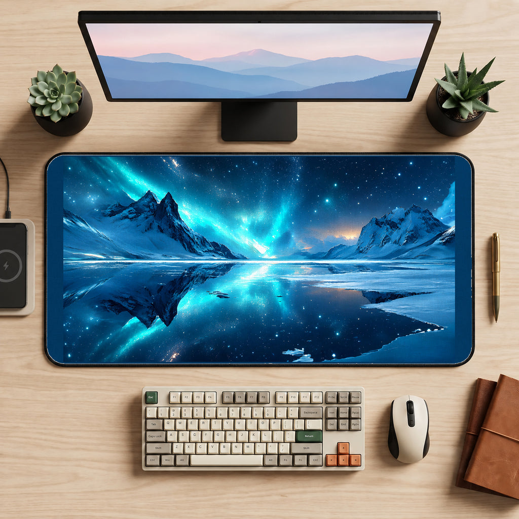 Aurora above a Frozen Mountain Lake desk mat — product mockup 2