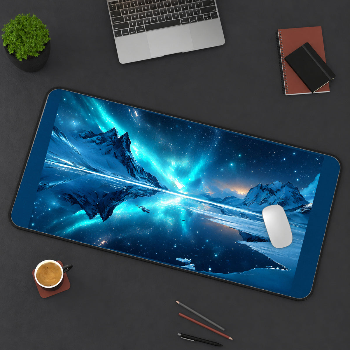 Aurora above a Frozen Mountain Lake desk mat — product mockup 3