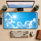 Sunshine between Fluffy White Clouds desk mat — product mockup 2