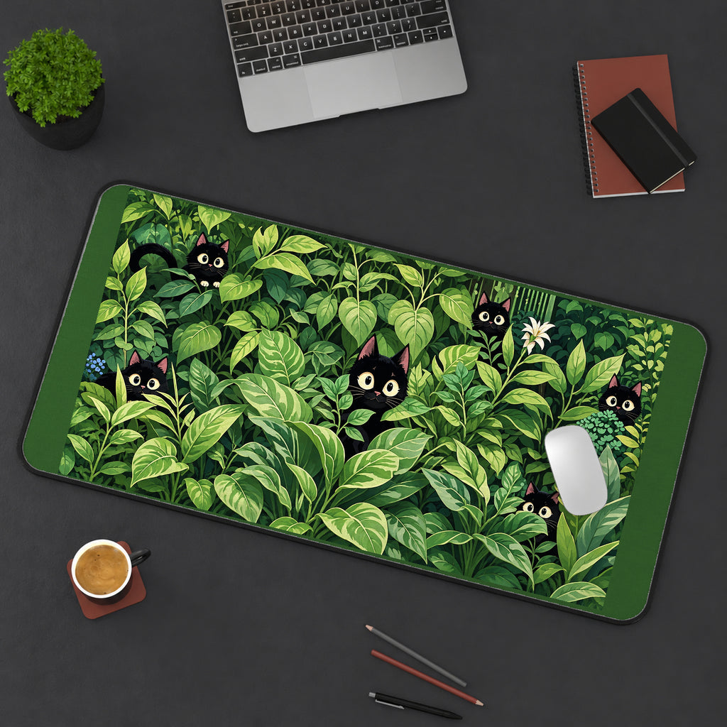 Black Kittens among Green Houseplants desk mat — product mockup 3