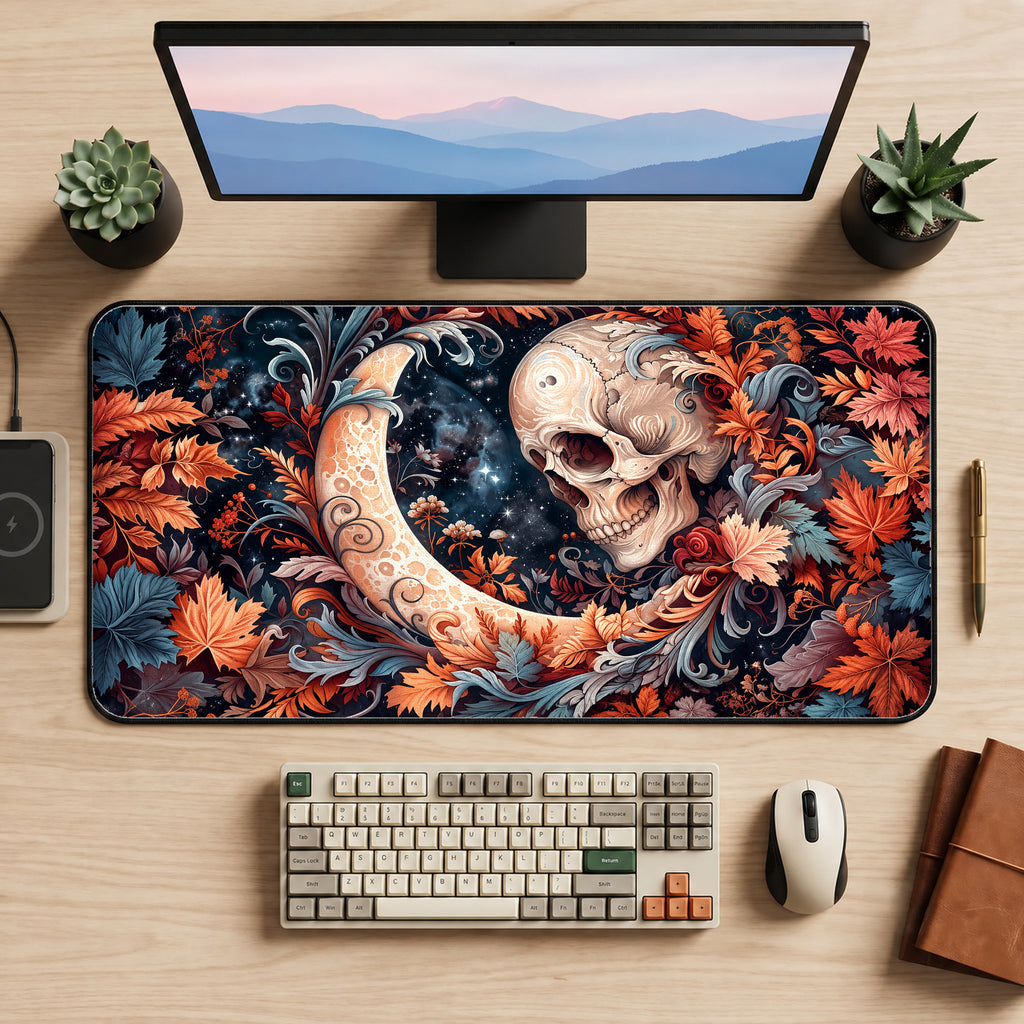 Skull and Crescent Moon Desk Mat — product mockup 2
