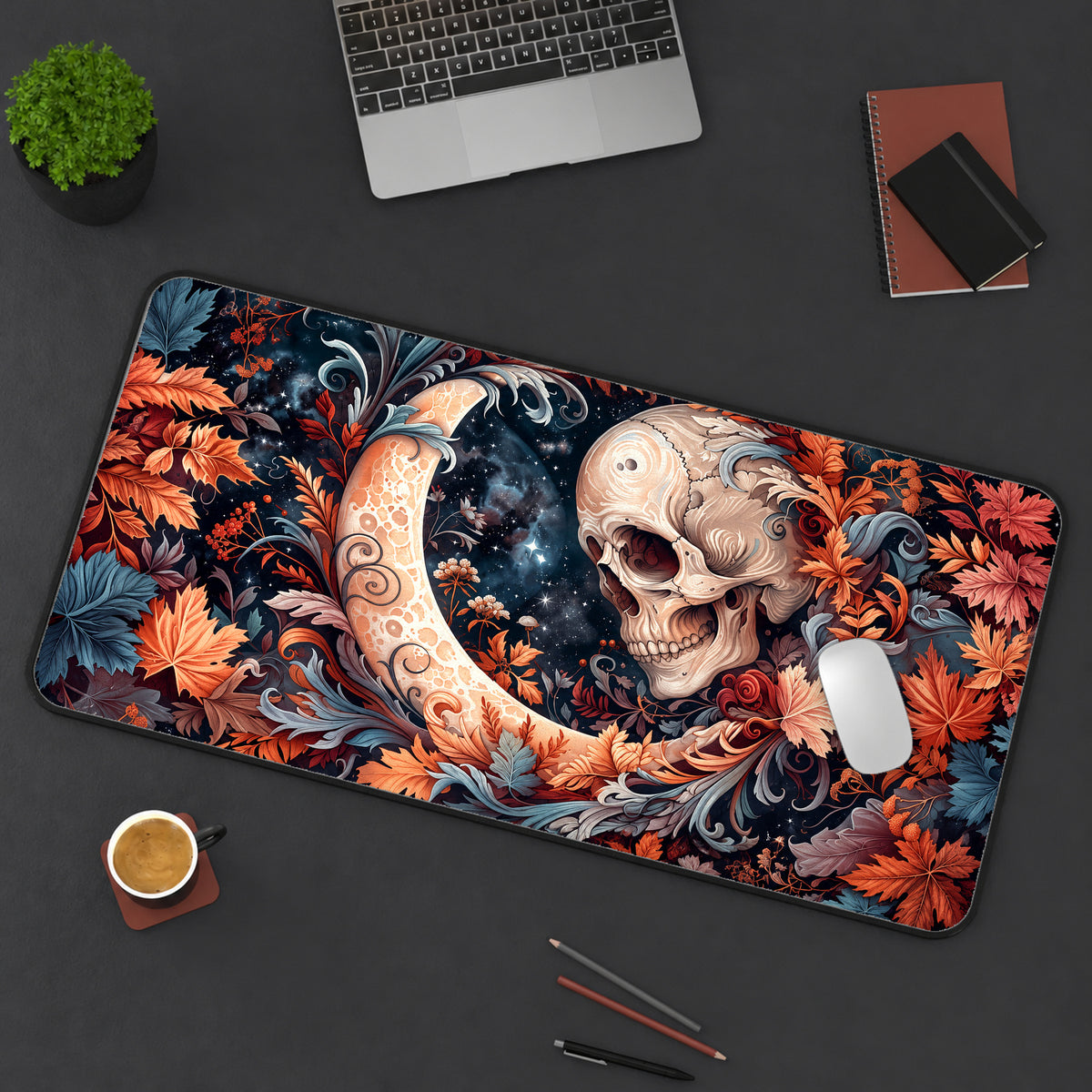 Skull and Crescent Moon Desk Mat — product mockup 3