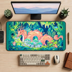Pink Dragon in a Glowing Forest desk mat — product mockup 2