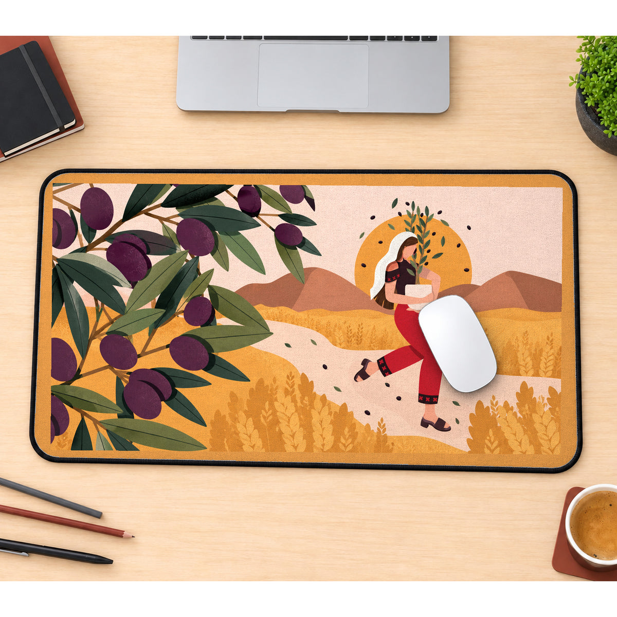 Palestinian Olives and Wheat Harvest desk mat — product mockup 1